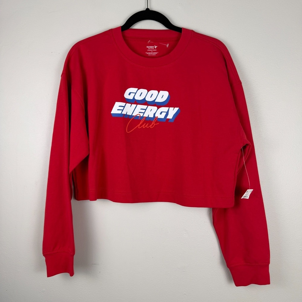 Old Navy Dynamic Fleece Sweatshirt Women's S Red Graphic Print Crewneck Pullover